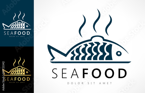 Fresh cooked fish on a tray vector.