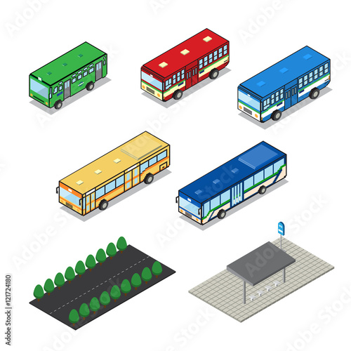 public transportation bus with road and bus stop