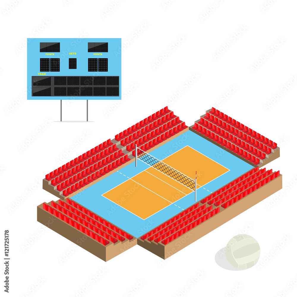 volleyball ground outdoor stadium with ball and scoreboard Stock Vector