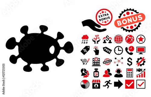 Bacteria pictograph with bonus pictures. Vector illustration style is flat iconic bicolor symbols, intensive red and black colors, white background.