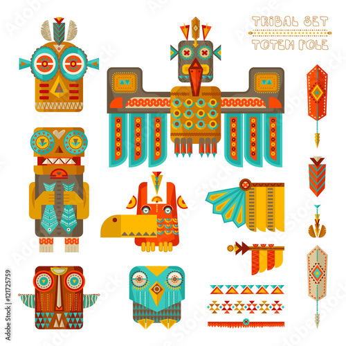 Tribal set. Set of stylized indian totem pole elements.