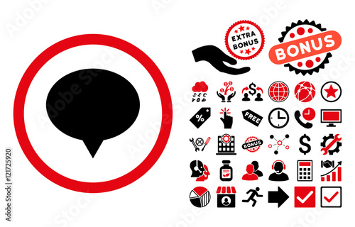 Banner pictograph with bonus elements. Vector illustration style is flat iconic bicolor symbols, intensive red and black colors, white background.