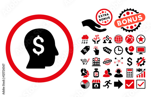 Businessman pictograph with bonus design elements. Vector illustration style is flat iconic bicolor symbols, intensive red and black colors, white background.