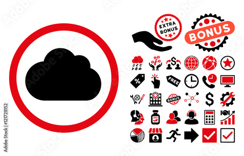 Cloud icon with bonus elements. Vector illustration style is flat iconic bicolor symbols, intensive red and black colors, white background.