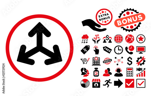 Direction Variants icon with bonus images. Vector illustration style is flat iconic bicolor symbols, intensive red and black colors, white background.