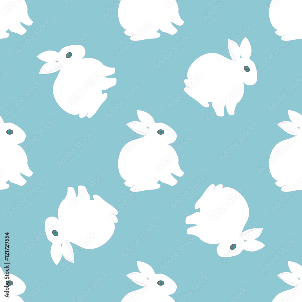 white bunny on a blue background abstract creative modern vector pattern