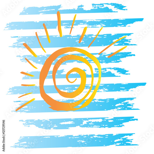 brush strokes Blue watercolor art abstract grunge style yellow sun handmade isolated on white background vector design element