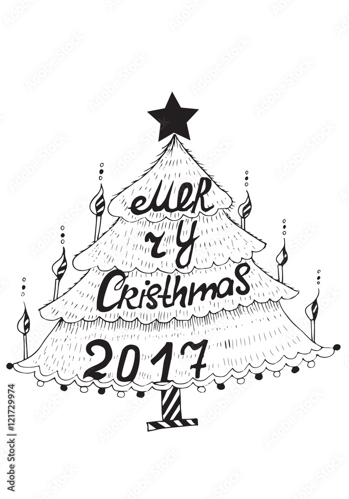 Premium Vector | Christmas tree sketch isolated on white background merry  christmas silhouette of hand drawn spruce tree