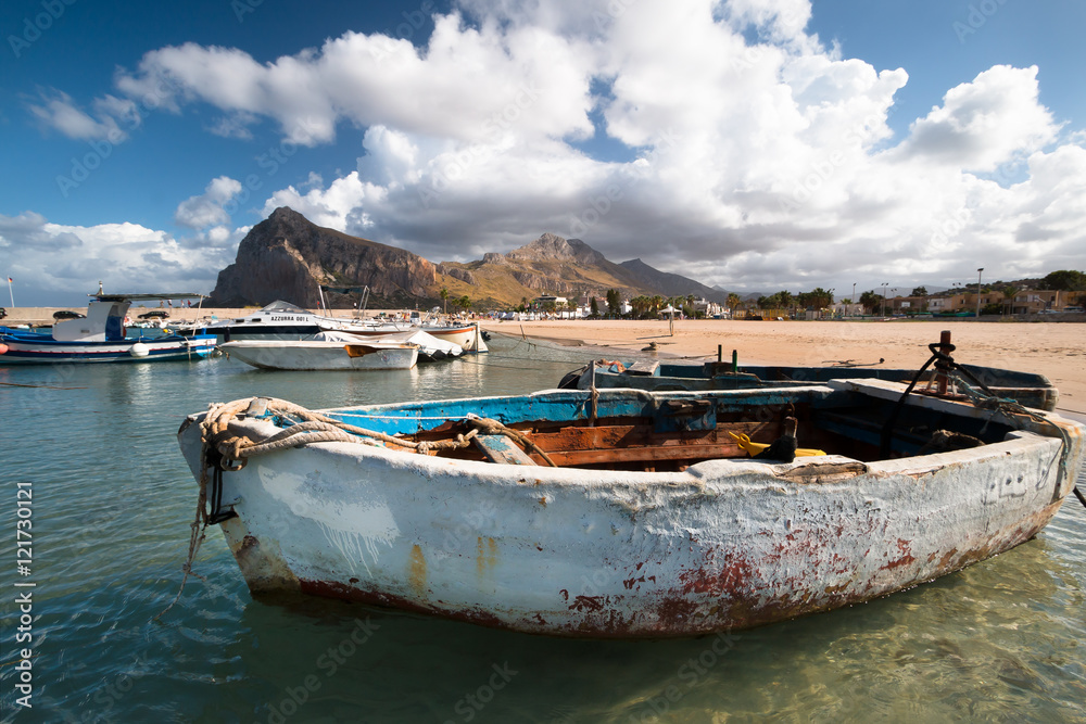 Old Boats in a port in San Vito Lo Capo, Sicily, Italy