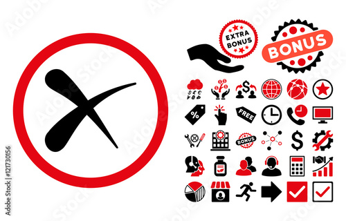 Erase pictograph with bonus icon set. Vector illustration style is flat iconic bicolor symbols, intensive red and black colors, white background.