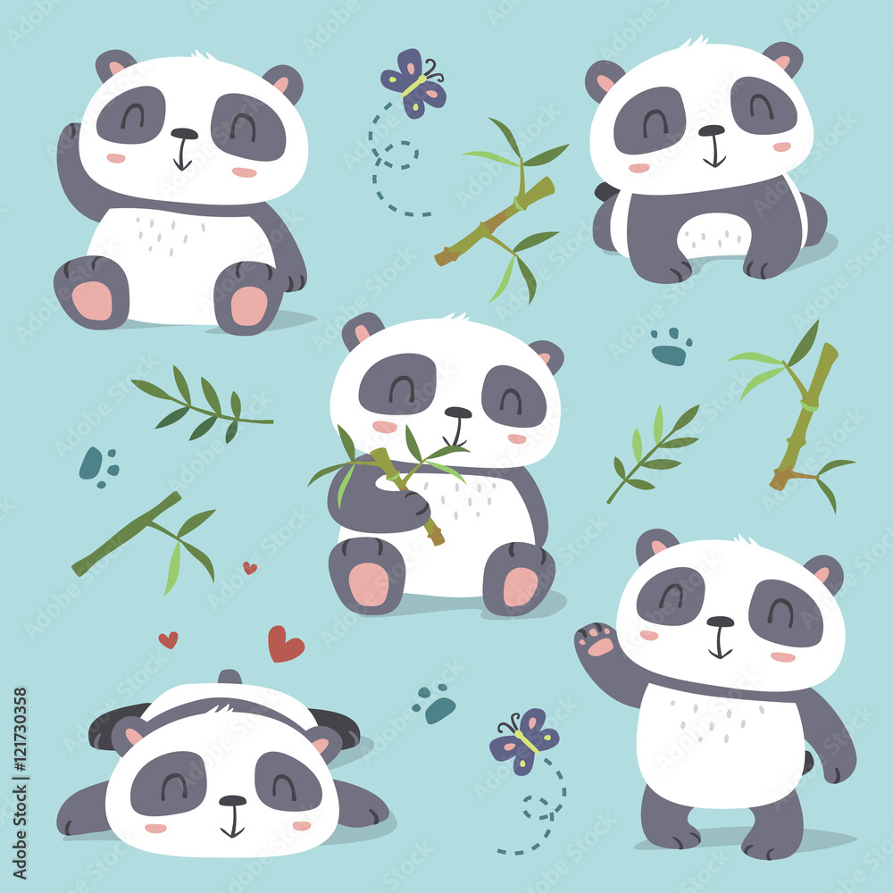 Obraz premium vector cartoon panda set