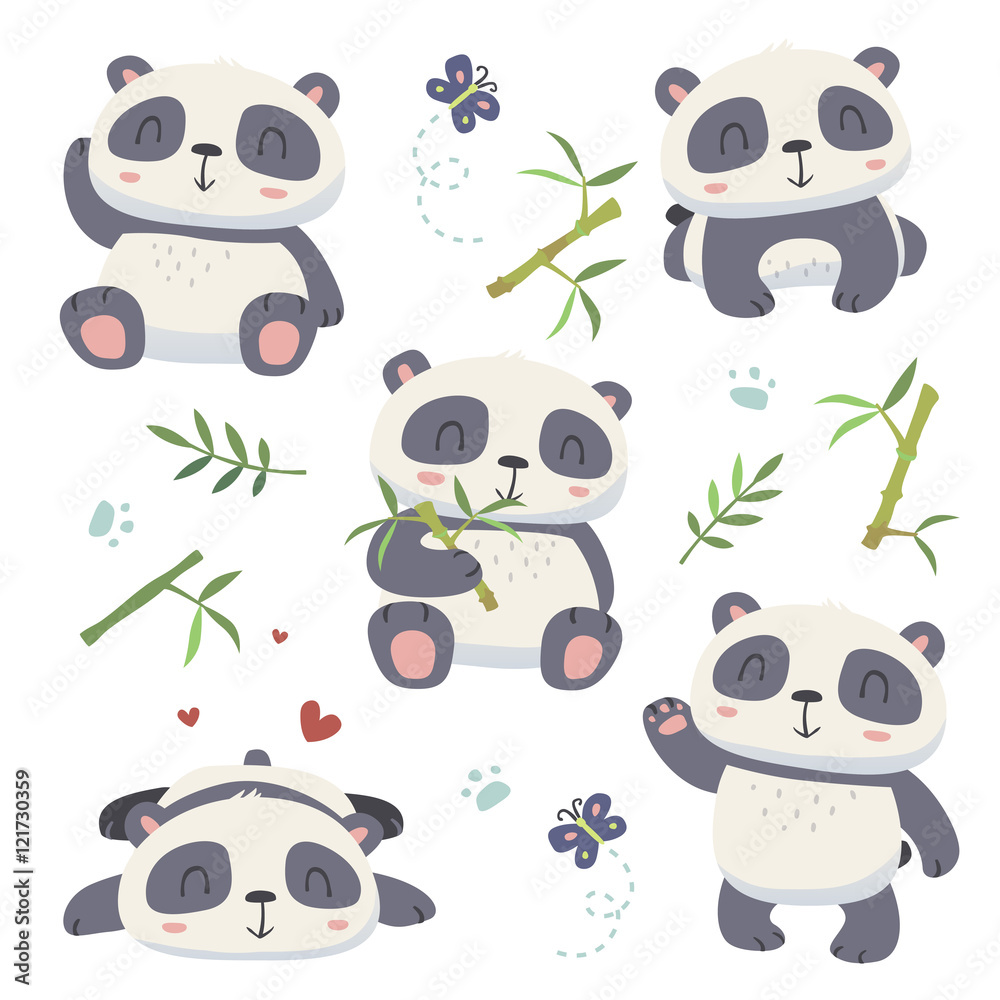 Naklejka premium vector cartoon panda set