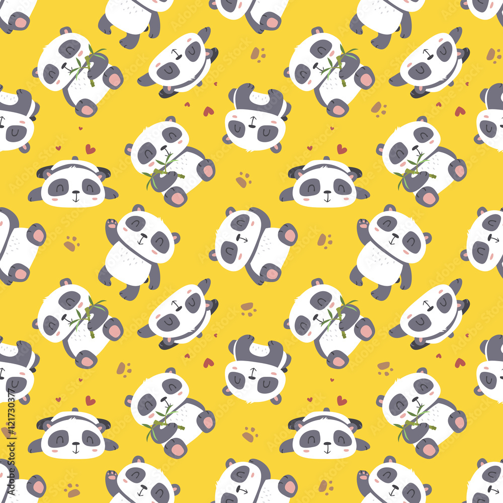 Fototapeta premium vector cartoon panda seamless pattern