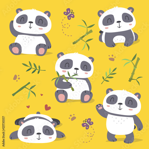 Fototapeta Naklejka Na Ścianę i Meble -  vector cartoon panda set