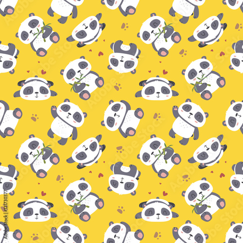 Fototapeta Naklejka Na Ścianę i Meble -  vector cartoon panda seamless pattern