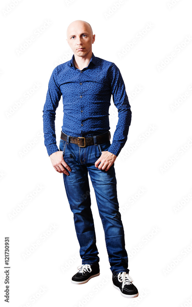 Fototapeta premium Portrait of middle-aged men in jeans and shirt