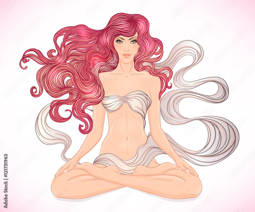 Beautiful Caucasian Girl with long curly blond hair sitting in L Beautiful Caucasian Girl with long curly blond hair sitting in L