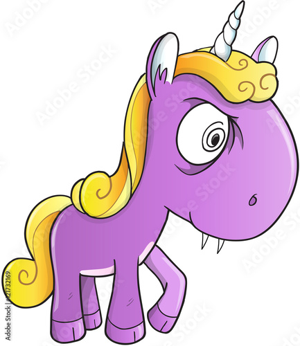 Crazy Insane Unicorn Vector Illustration Art