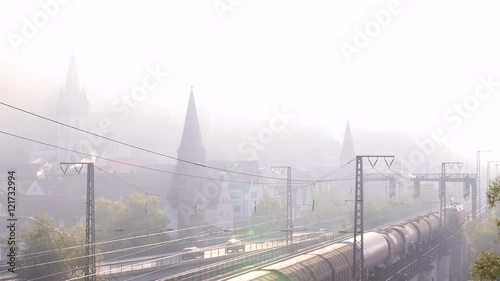 Güterzug rollt durch die Stadt Gemünden am Main photo
