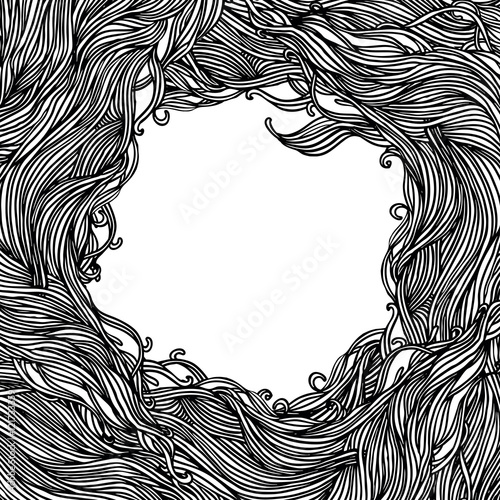 Decorative frame of hair or wave pattern. Abstract vector backgr