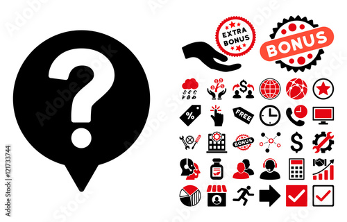 Help Balloon icon with bonus clip art. Vector illustration style is flat iconic bicolor symbols, intensive red and black colors, white background.