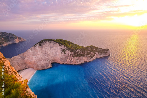 Landscape sunset view of famous shipwreck beach in Zakynthos