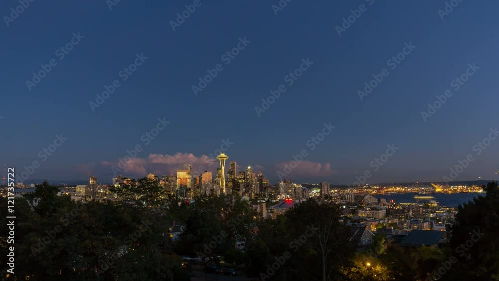 Ultra high definition 4k time lapse movie of clouds and city lights over cityscape and Port of Seattle in Washington state at sunset into blue hour 4096x2304 Ultra high definition 4k time lapse movie of clouds and city lights over cityscape and Port of Seattle in Washington state at sunset into blue hour 4096x2304