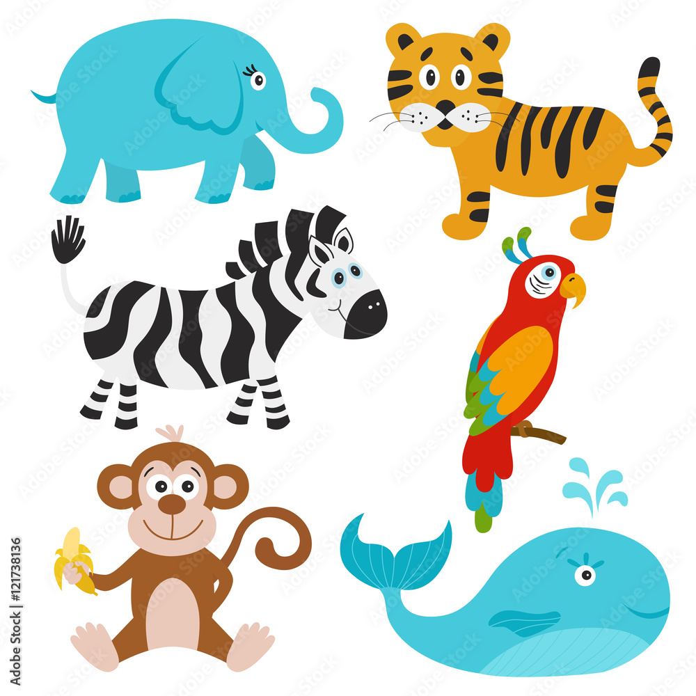 Naklejka premium Vector set of cute cartoon animals.