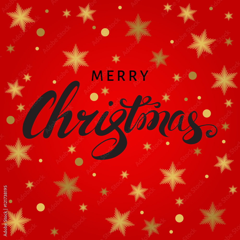 Naklejka premium Christmas card with hand lettering on red background.