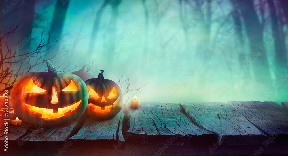 Halloween design with pumpkins - obrazy, fototapety, plakaty 