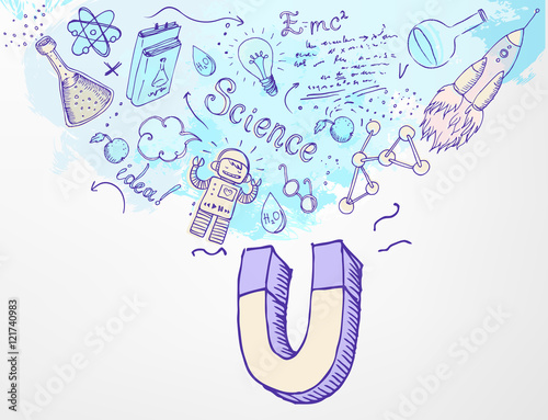 Back to School: science lab objects with magnet, educational con