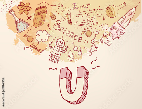 Back to School: science lab objects with magnet, educational con