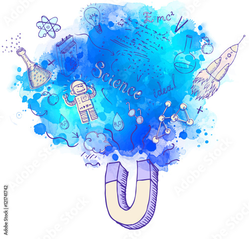 Back to School: science lab objects with magnet, educational con