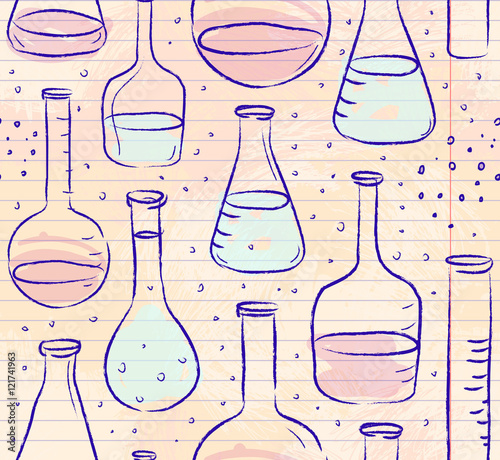 Back to School: science lab objects doodle vintage style sketche