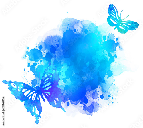 Amazing watercolor background with butterfly