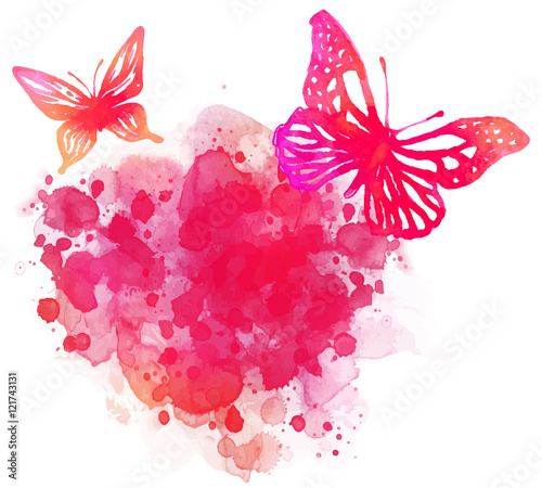Amazing watercolor background with butterfly
