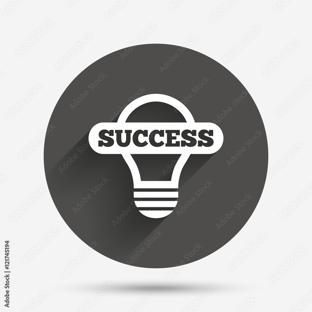 Light lamp sign icon. Bulb with success symbol Light lamp sign icon. Bulb with success symbol