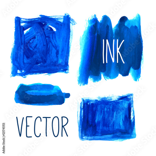 Blue ink or watercolor design elements