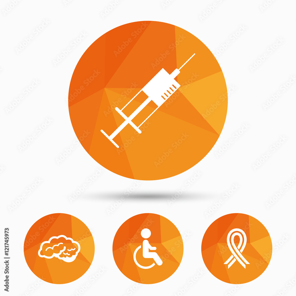 Medicine icons. Syringe, disabled, brain. Medicine icons. Syringe, disabled, brain.