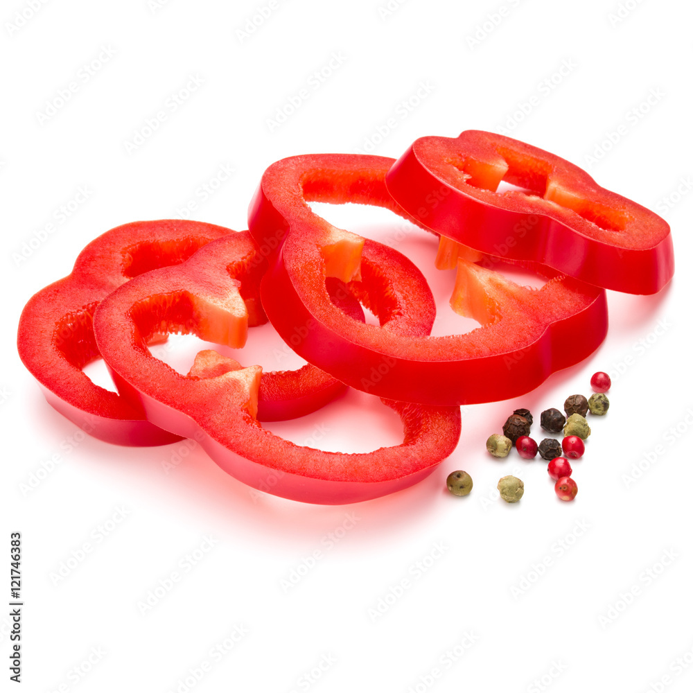 Red sweet bell pepper slices isolated on white background cutout Stock ...