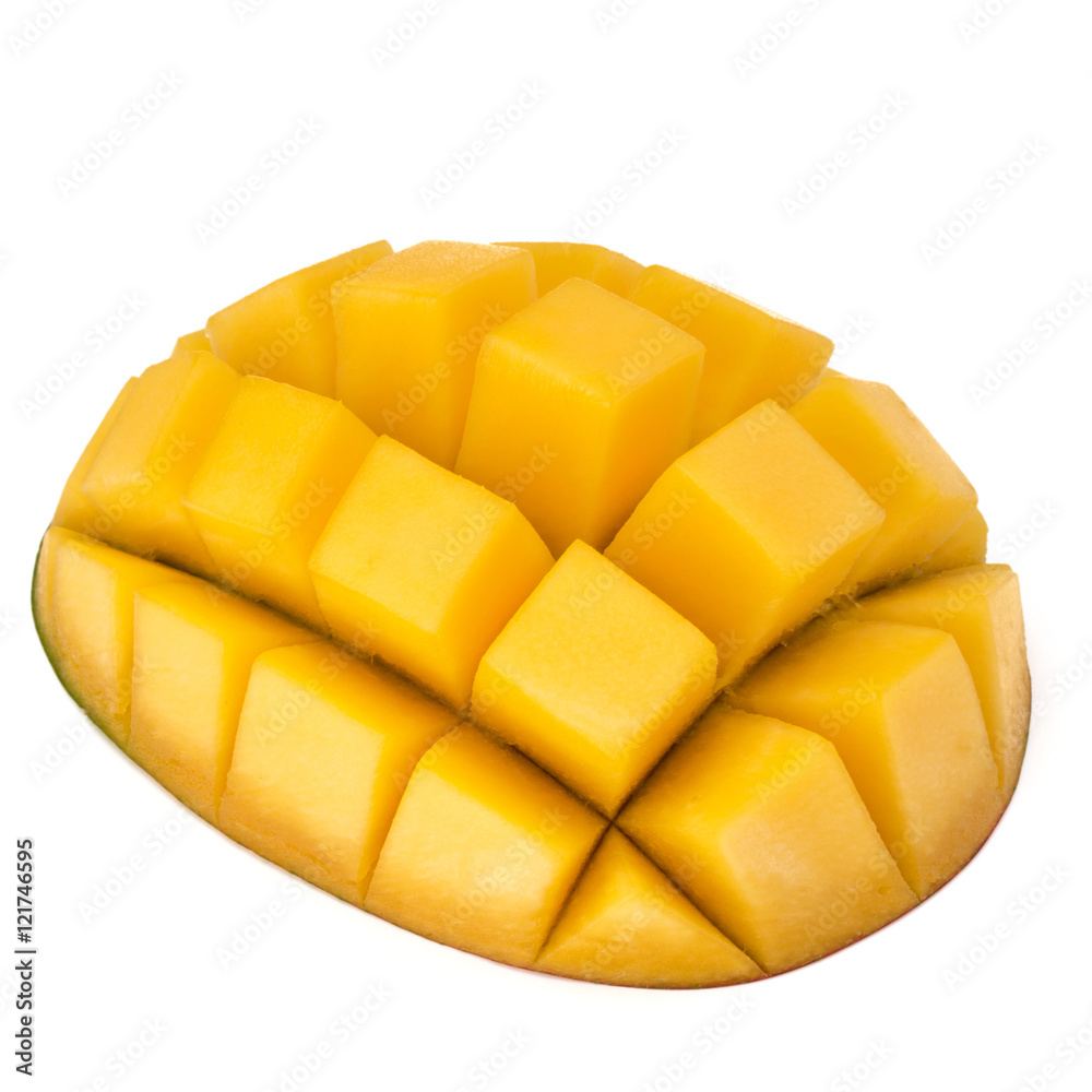 Sliced mango cubes isolated on white background Sliced mango cubes isolated on white background