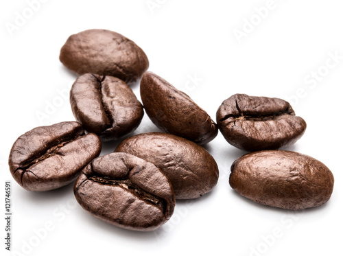 roasted coffee beans isolated in white background cutout