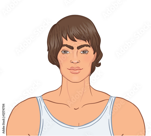 Beautiful Caucasian Man sitting in Lotus pose with ornate mandal