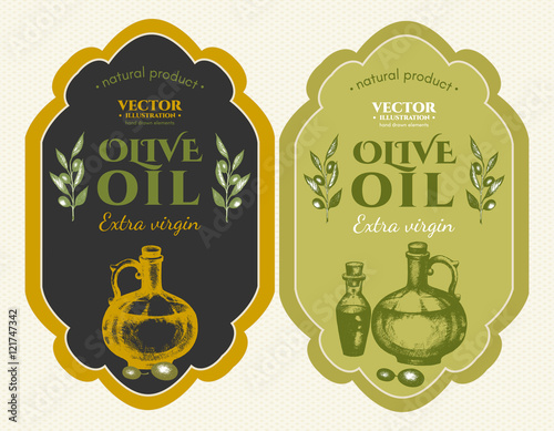Labels olive oils hand drawn ink vintage vector