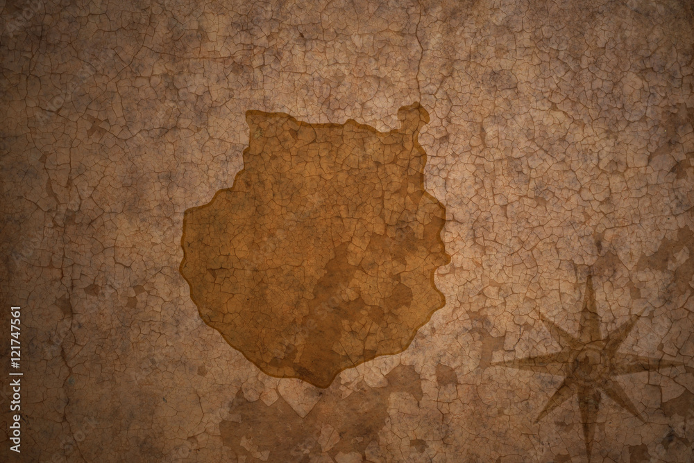 gran canaria map on vintage crack paper background