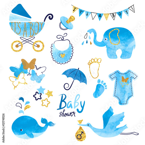 Watercolor Baby Shower boy ...
