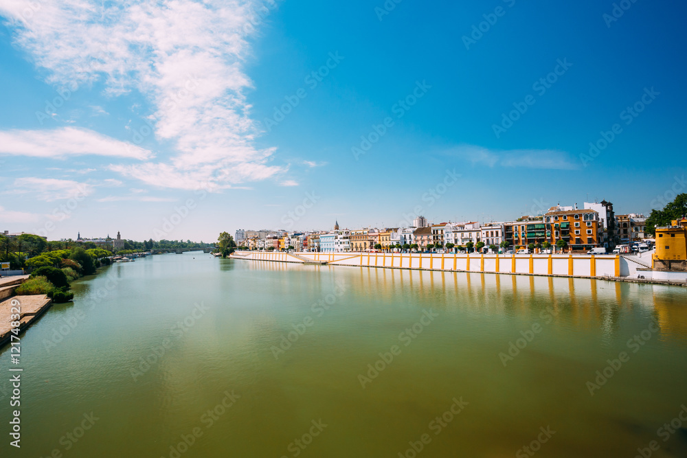 Embankment Of The Guadalquivir River In The City Of Seville, And
