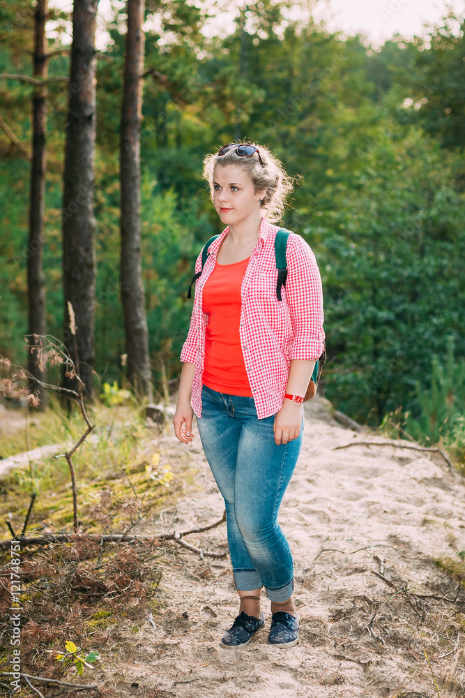 Beautiful Plus Size Young Woman In Shirt Posing In Summer Forest Beautiful Plus Size Young Woman In Shirt Posing In Summer Forest