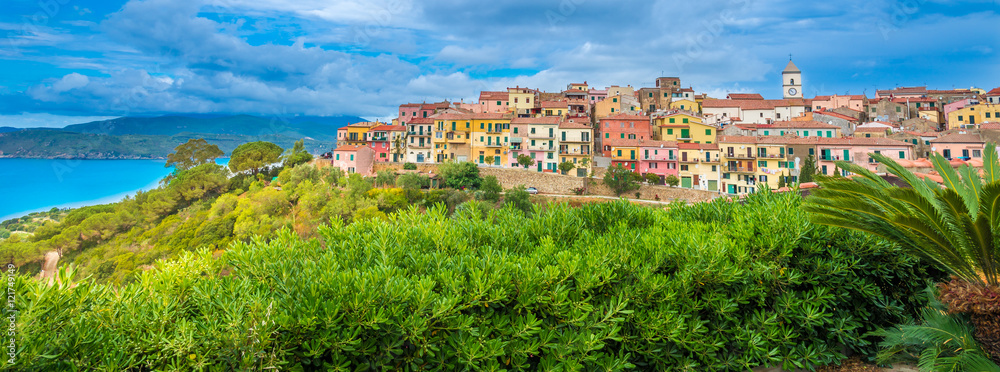Capoliveri village panorama of Elba island, Tuscany, Italy, Europe.