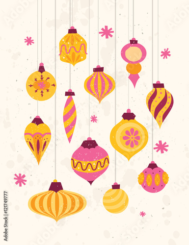Set of festive retro Christmas ornaments 50s style
